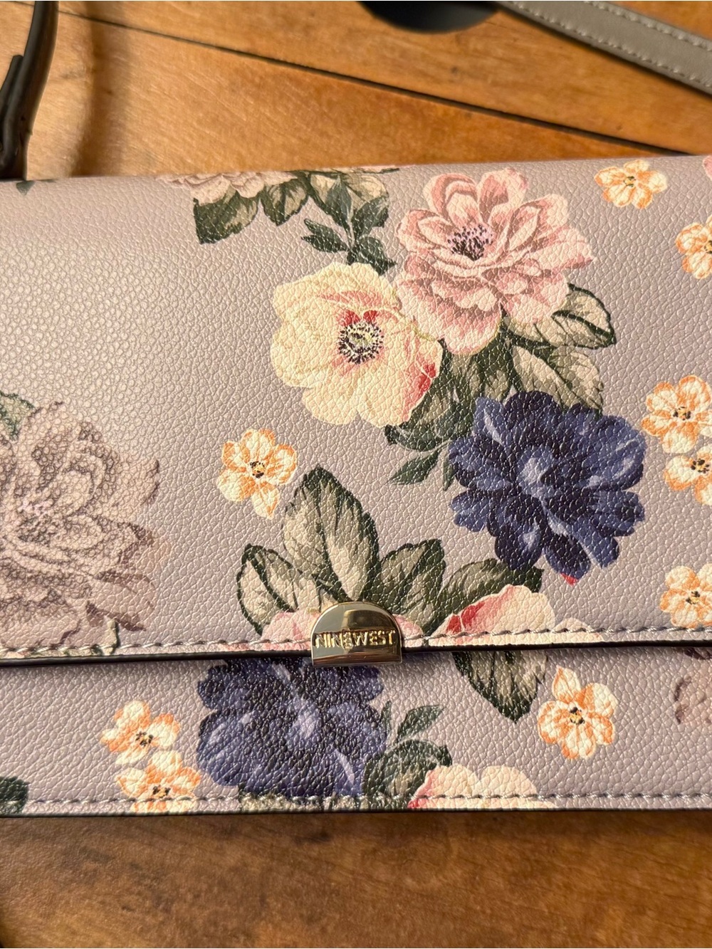Nine West soft Lavender Floral Wallet with Blue and Pink Accents